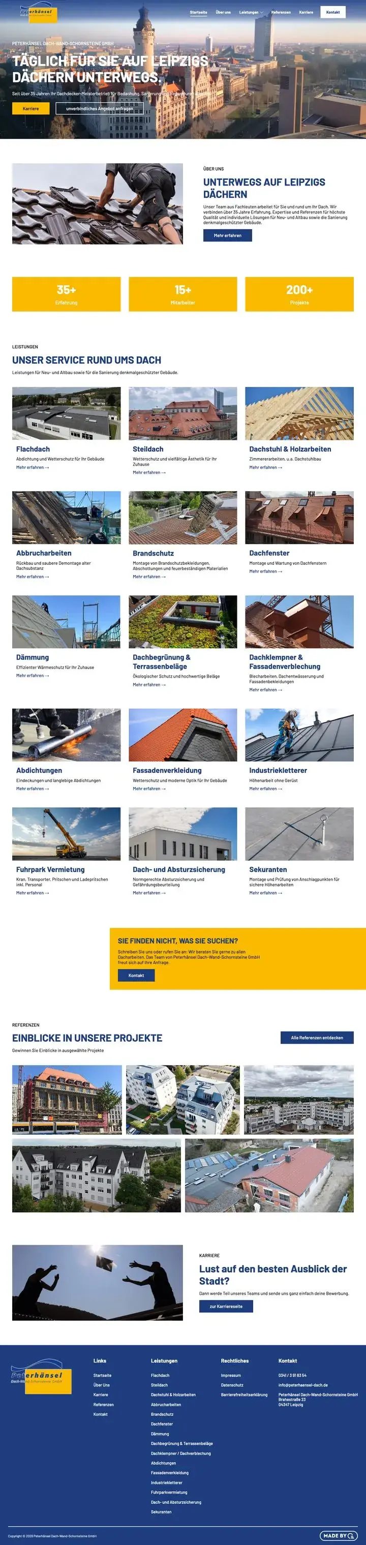 Die Startseite von Peterhänsel Dach-Wand-Schornsteine, von oben bis zur Fußzeile